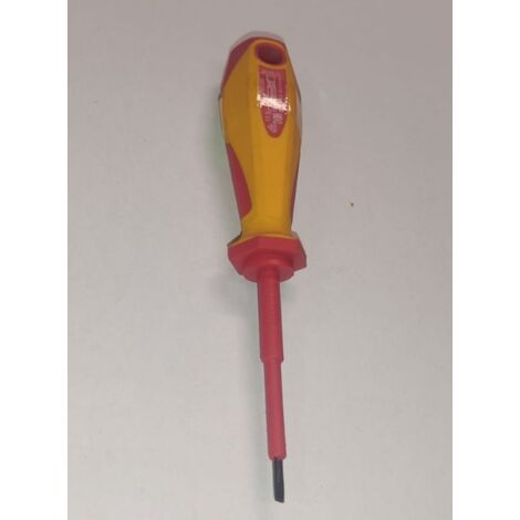 CACCIAVITE PROFESSIONALE DA ELETTRICISTACON LAMA ISOLATA A TAGLIO 75x2,5MM - MANICO IN BIMATERIALE GIALLO/ROSSO