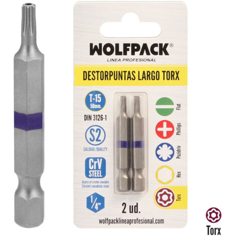 Cacciavite Torx T15 lungo (2 pezzi) in acciaio al cromo vanadio S2