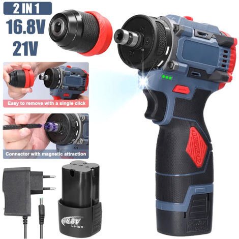 Cacciaviti elettrici a batteria: set trapano a batteria da 16,8 V con 2 batterie, coppia 23+1, 45 Nm, trapano combinato con luce LED per progetti fai da te