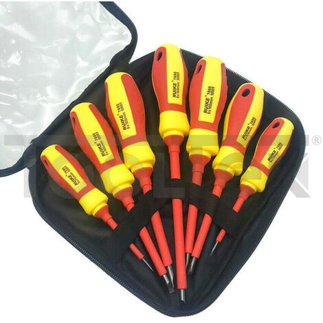 TOOLTEK CACCIAVITI ELETTRICISTA TAGLIO E CROCE 7pz MAGNETICI MANICO ISOLANTE