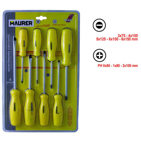 Cacciaviti in SERIE Mod. HOBBY MAURER 8 PZ Acciaio cromo vanadio Manico Giallo