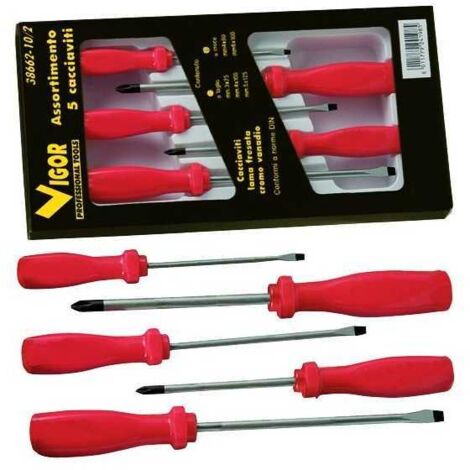 Cacciaviti Vigor Red-Grip Serie 5 Pezzi