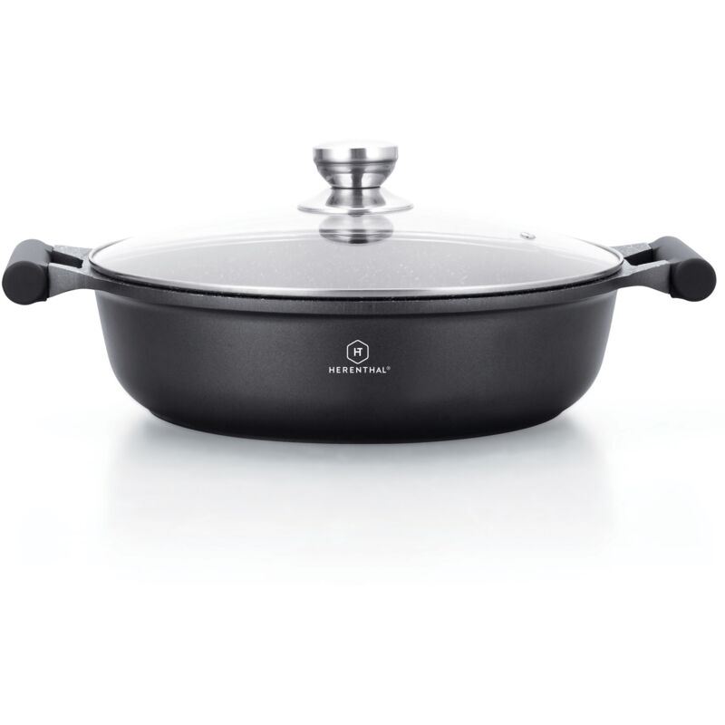 

Cacerola baja / tartera, ideal para estofados, en aluminio fundido : ø30 cm 4,8 L; con tapa de vidrio, inducción
