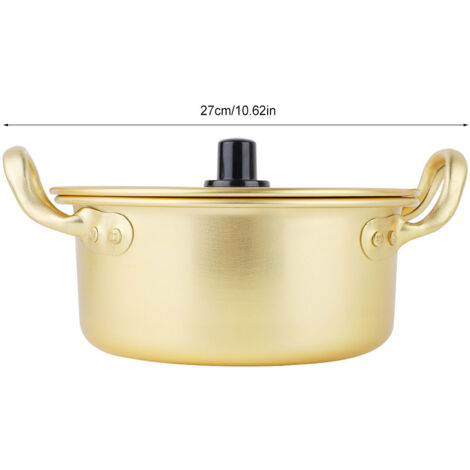 Cacerola para ramen, olla coreana, olla de aluminio amarilla para cocinar, olla para fideos, 20 cm, hecha a mano, Instant Pot, 100% segura para cocinar, fácil de limpiar, doble asa