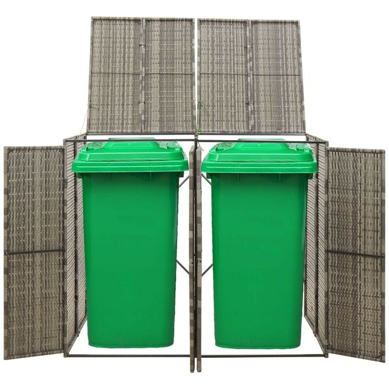 Cache 2 Poubelles Résine Tressée Brun 117 cm de hauteur. Idéal poubelle sur roulette - Brun