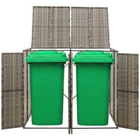 Cache 2 Poubelles Résine Tressée Brun 117 cm de hauteur. Idéal poubelle sur roulette