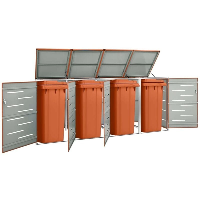 Cache 4 Poubelles Moderne Orange 115 cm de hauteur. Idéal container sur roulette - Orange