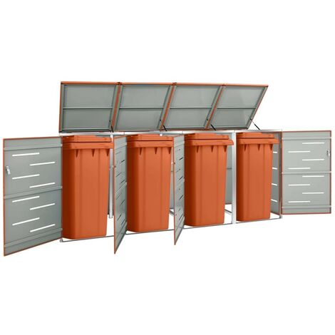 Cache 4 Poubelles Moderne Orange 115 cm de hauteur. Idéal container sur roulette