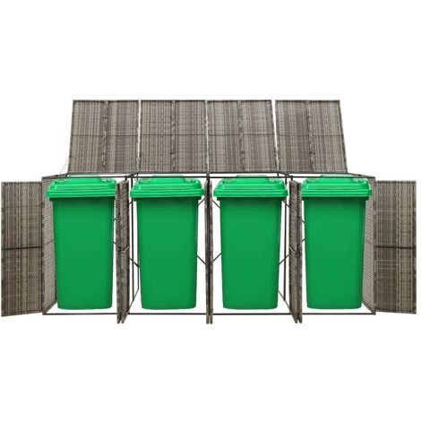 Cache 4 Poubelles Résine Tressée Brun 117 cm de hauteur. Idéal poubelle sur roulette