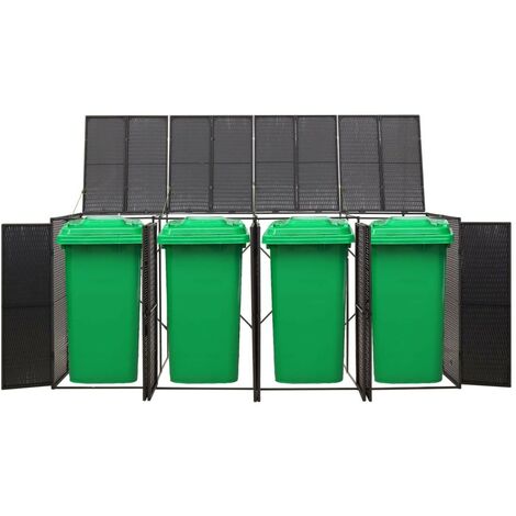 Cache 4 Poubelles Résine Tressée Noir 117 cm de hauteur. Idéal poubelle sur roulette