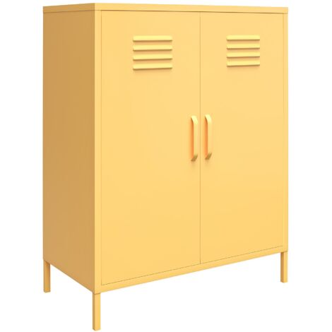 Cache armoire 2 portes en métal jaune – Style casier – Rangement optimal pour espaces confinés – Dimensions compactes