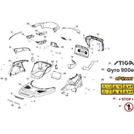 CACHE ARRIÈRE GYRO 900 ORIGINAL STIGA - 387111517/0