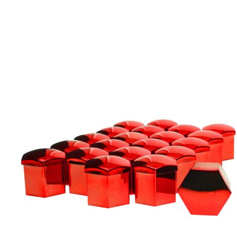 Cache-boulons de jante 19 mm Rouge métallisé + extracteur, 20 pièces.