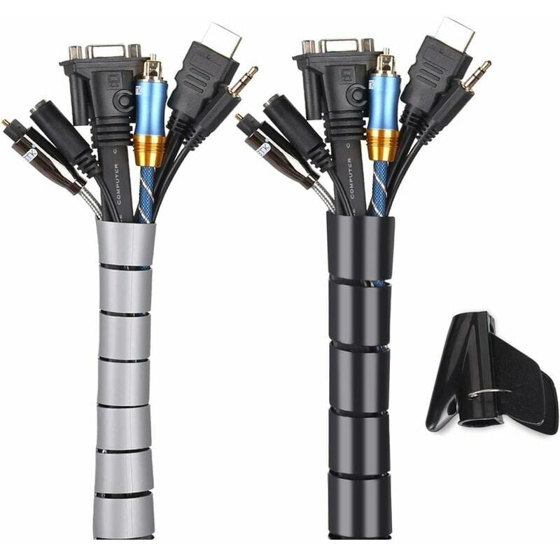 Cache Cable 2 Pack, Flexible Range Cable 2x3m pe Cable Storage Cable Organizer to Store or Hide Cables, Sheath for cables (2.2cm And 1.6cm), Black