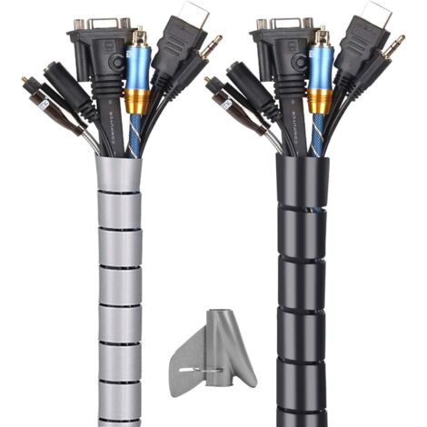 Cache Cable - Gaine Pour Cables 3 M - Diametre 2 2 Cm Et 1 6 Cm - Noir Et Gris - 2 Unites