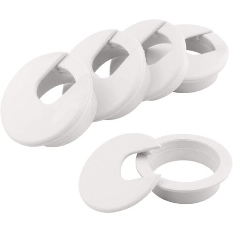 Cache-câbles et organiseur blancs de 50 mm pour PC de bureau, bureau et plan de travail - Lot de 5