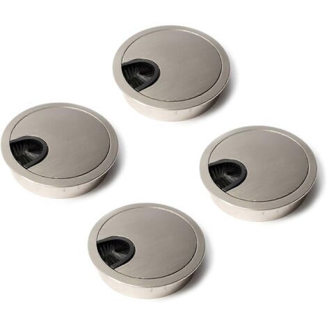Cache-câbles rond de 60 mm à encastrer sur table de bureau, organisateur de câbles pour meubles, passe-câbles en métal brossé argenté, lot de 4
