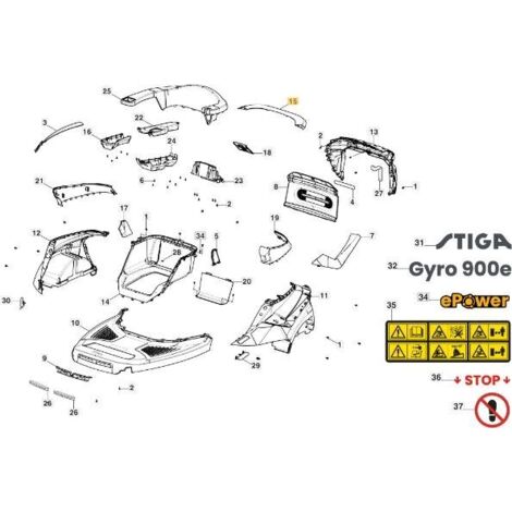 CACHE CENTRAL GYRO 900 STIGA JAUNE ORIGINE STIGA - 337110410/0