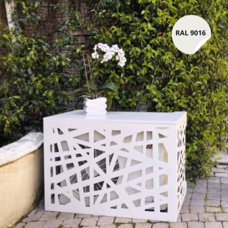 Cache climatiseur aluminium blanc RAL9016 – Dimensions L 110 x H 80 x P 55 cm – Résistant aux intempéries et à la corrosion – Installation facile