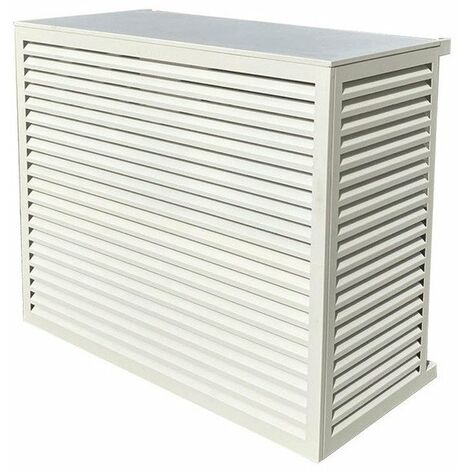 Cache climatiseur au sol L en aluminium blanc – Dimensions H 96 x L 104 x P 52-67 cm – Protection contre intempéries et nuisances sonores – Decoclim
