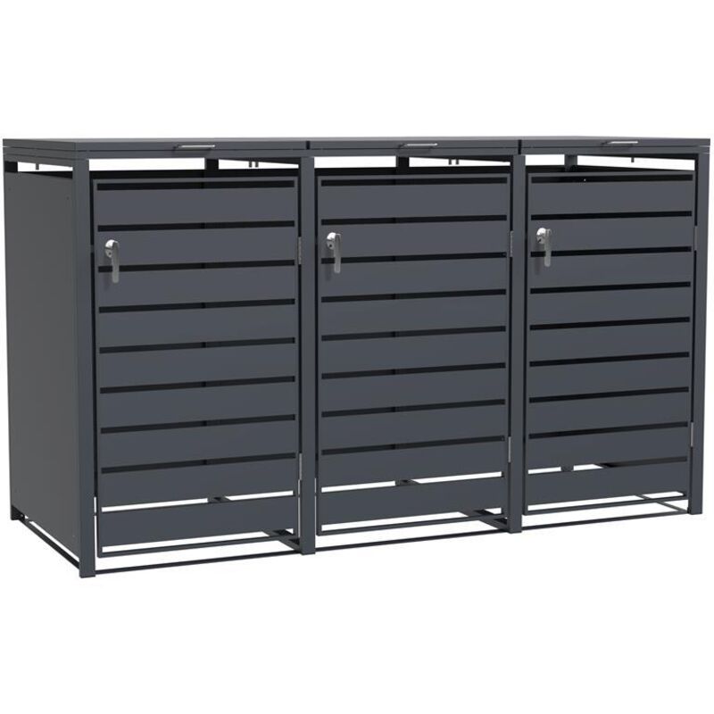 Estexo - Cache conteneur 3 poubelles 240 l en acier 201 x 80 x 116 cm anthracite