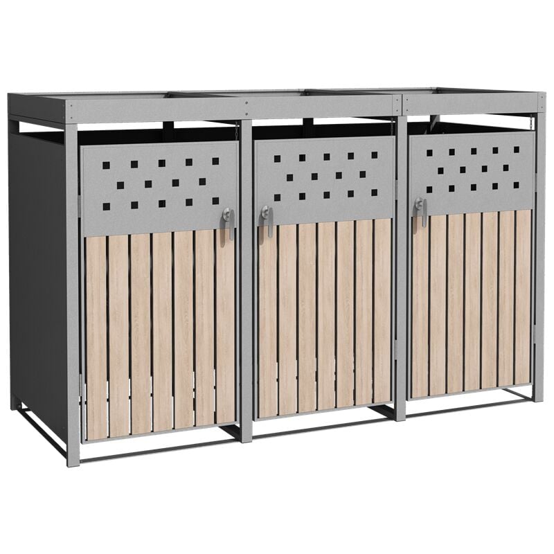 Cache conteneur 3 poubelles + bac à plantes en acier inoxydable ral 9007