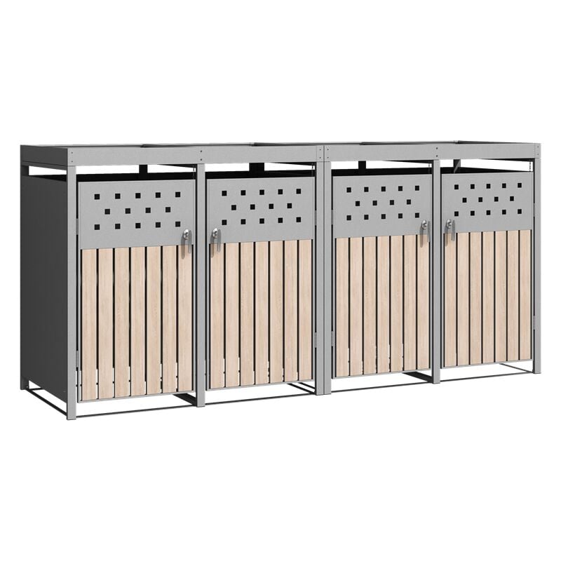 Estexo - Cache conteneur 4 poubelles avec bac à plantes en acier inoxydable ral 9007