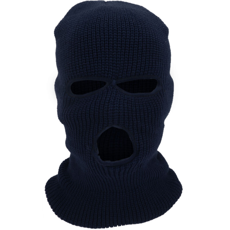 Cache-cou tricoté 3 trous couvre-visage intégral chaud d'hiver anti-vent pour sports de plein air - Bleu foncé