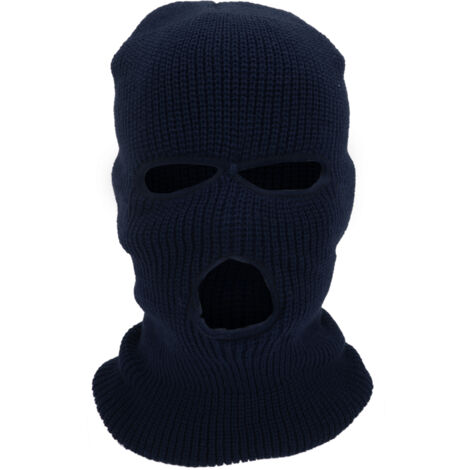 Cache-cou tricoté 3 trous couvre-visage intégral chaud d'hiver anti-vent pour sports de plein air - Bleu foncé