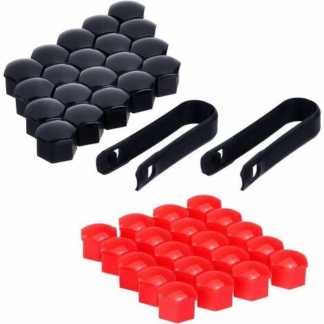 Cache-éCrou de Roue,Cache-PoussièRe de ÉCrou de Roue,17 Mm Couvertures de Noix de Pneu,Couvercle de Protection de Vis de Pneu avec Outil de DéMontage pour Voitures(Noir: 20 Pcs, Rouge: 20 Pcs)