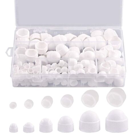 Cache-Écrou Hexagonal - 145 pièces, Cache-Écrou Hexagonal Bombé M4-M12 + Boîte Rangement - Blanc, Pour Meubles/Automobile