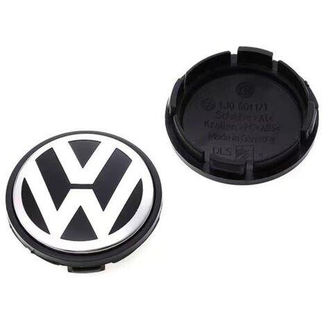 Cache-moyeu de roue 56mm pour Volkswagen Golf, Passat, Polo, Jetta, Bora, Santana – Centre de jante bombé, capuchon de moyeu en alliage d’aluminium, kit 4 pièces, accessoire jante voiture – Noir et bl