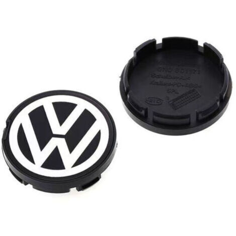 Cache-moyeu de roue 56mm pour Volkswagen Golf, Passat, Polo, Jetta, Bora, Santana – Centre de jante plat, capuchon de moyeu en alliage d’aluminium, kit 4 pièces, accessoire jante voiture – Noir et bla