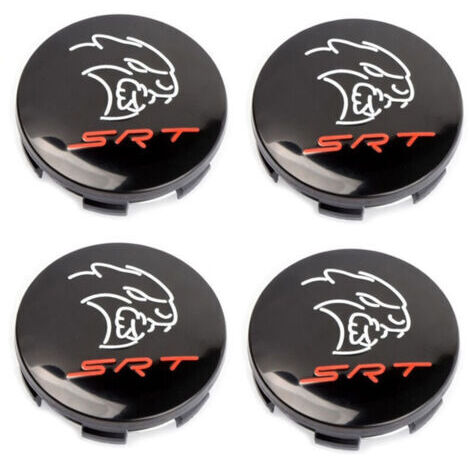 Cache-moyeu de roue 63mm compatible Dodge Hellcat SRT, Challenger et Chrysler 300C – Centre de jante, capuchon de moyeu pour jante voiture, accessoire roue auto en ABS, kit 4 pièces – Noir