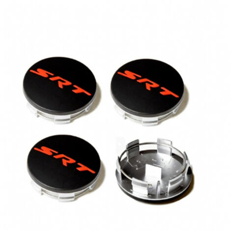 Cache-moyeu de roue 63mm compatible Dodge Hellcat SRT, Challenger et Chrysler 300C – Centre de jante, capuchon de moyeu pour jante voiture, accessoire roue auto en ABS, kit 4 pièces – Noir avec lettre