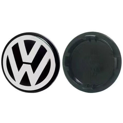 Cache-moyeu de roue 76mm pour Volkswagen Golf, Passat, Polo, Jetta, Bora, Santana – Centre de jante bombé, capuchon de moyeu en alliage d’aluminium, kit 4 pièces, accessoire jante voiture – Noir et bl