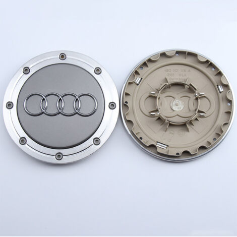Cache-moyeu de roue 8 trous compatible Audi A6 C5, A4 B7, TT, A8 – Centre de jante, capuchon de moyeu pour jante voiture, accessoire roue auto en aluminium + ABS, kit 4 pièces – Gris
