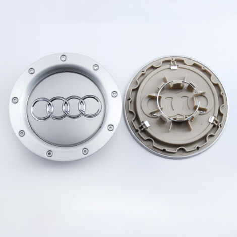 Cache-moyeu de roue 9 trous compatible Audi A6 C5, A4 B7, TT, A8 – Centre de jante, capuchon de moyeu pour jante voiture, couvercle moyeu en aluminium + ABS, accessoire roue auto, kit 4 pièces – Gris