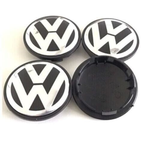 Cache-moyeux Volkswagen 65mm – Lot de 4 – Noir/Chrome en PC+ABS – Protection contre la poussière et débris - 3B7601171