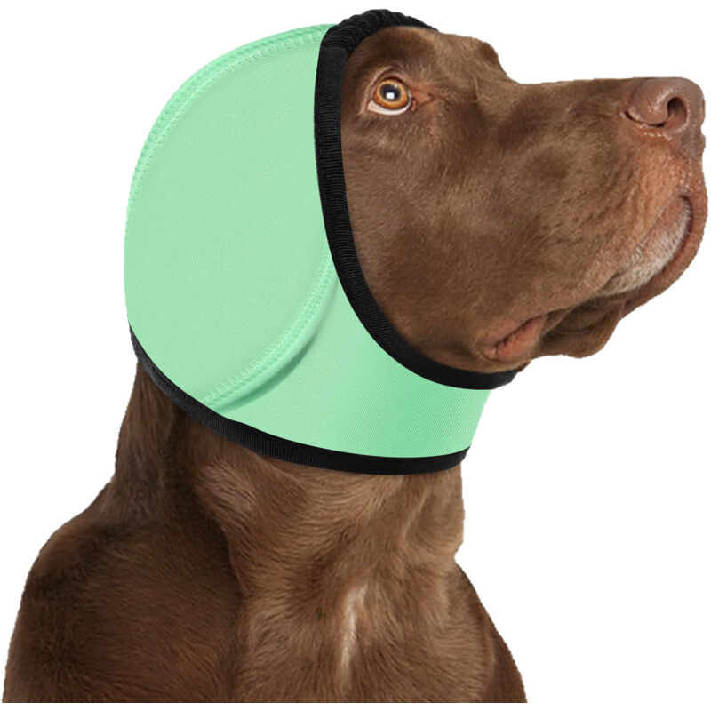 Cache-Oreilles Apaisants pour Chiens, Réduction du Bruit et Des Vibrations, Protection Contre les Plaies aux Oreilles, Bonnet Chaud Ajustable, Vert, M