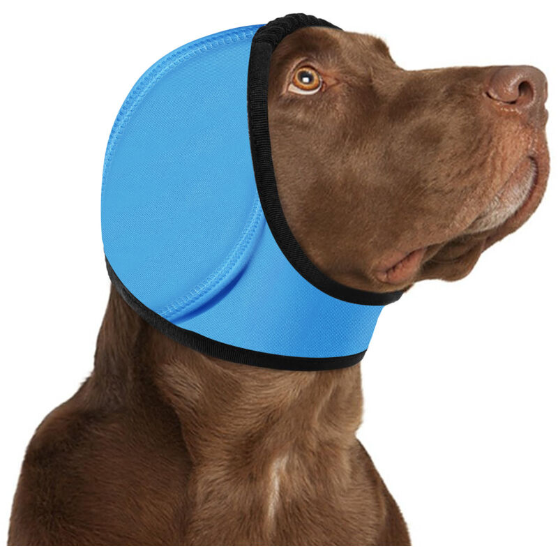 Cache-Oreilles Apaisants pour Chiens, Réduction du Bruit et Des Vibrations, Protection Contre les Plaies aux Oreilles, Bonnet Chaud Ajustable, Bleu, S