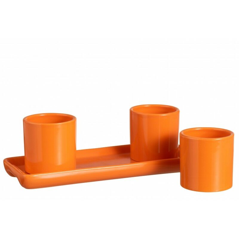 3 cachepots rond avec plat de couleur orange 26.5x9 - Orange/Rouille
