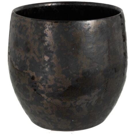 Cache-pot antique en ceramique noir de grande taille