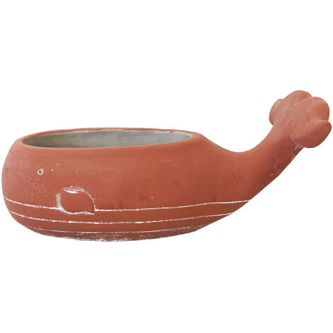 Cache pot baleine rouge en ciment 30 cm