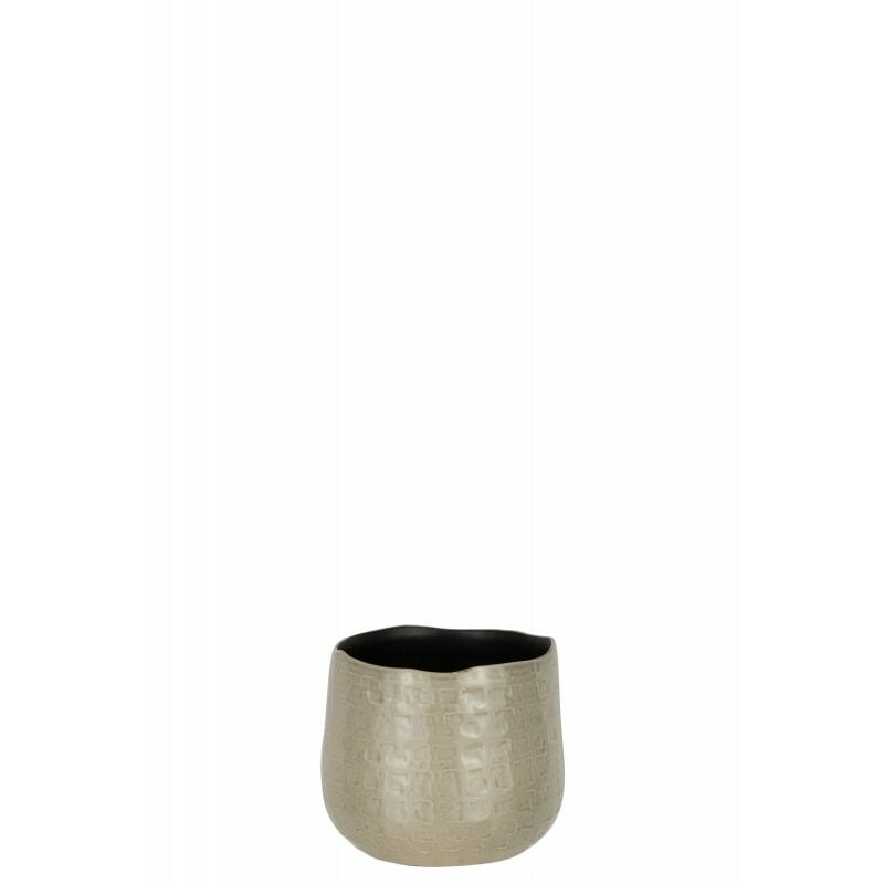Jolipa - Cache pot bas à motifs en céramique gris clair 18x18x15cm - Gris/Greige