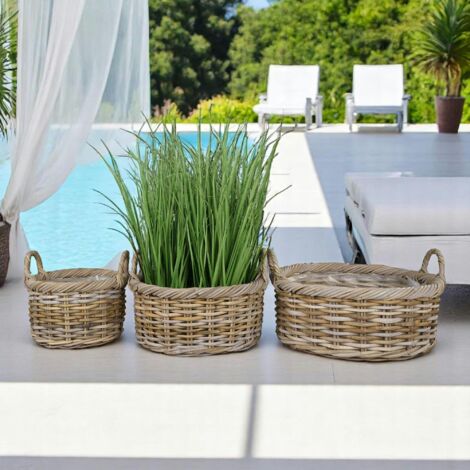 Cache-pot bas en rotin (lot de 2)