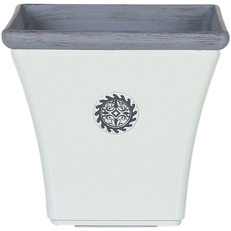 Cache-Pot Blanc et Bleu Carré 43 x 43 x 39 cm Pot de Fleurs Elégant en Fibre d'Argile au Design Traditionnel Idéal pour Extérieur et Intérieur
