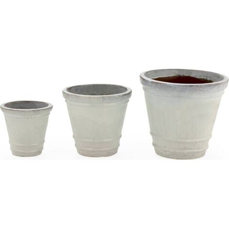 Cache pot blanc en grès design avec orifice de drainage - blanc mat patiné