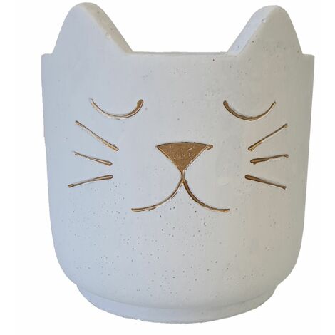 Cache Pot de Fleurs Chat Blanc