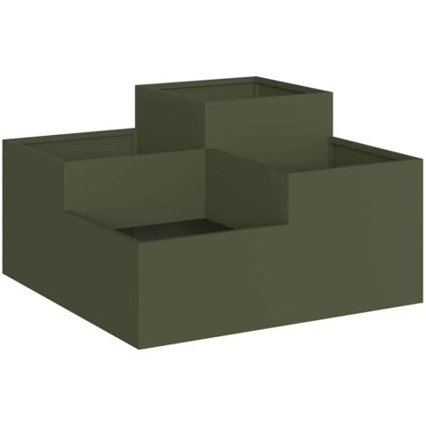 Cache-pot de jardin，Jardinière，Bac à fleurs Vert olive 100 x 100 x 48 cm Acier CFW81238